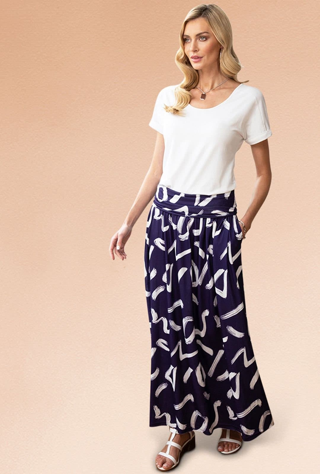 Hot Squash Hot Squash Women's Boho Maxi Skirt in Navy