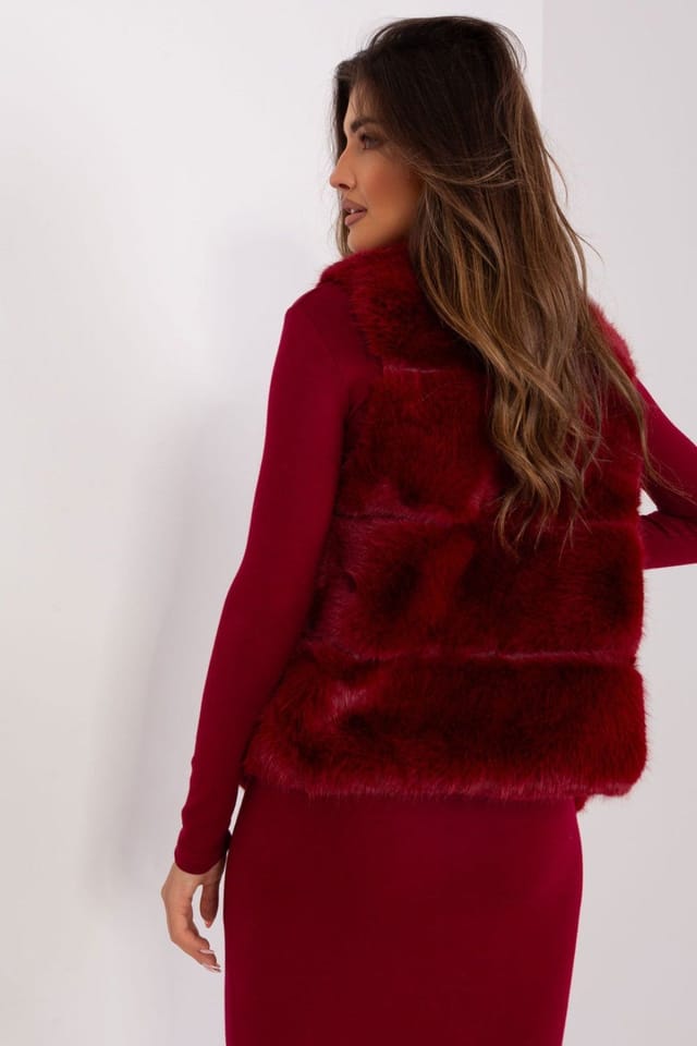 Love Lace Love Lace Women's Lined Faux Fur Vest with Pockets & Velcro in Red - 3