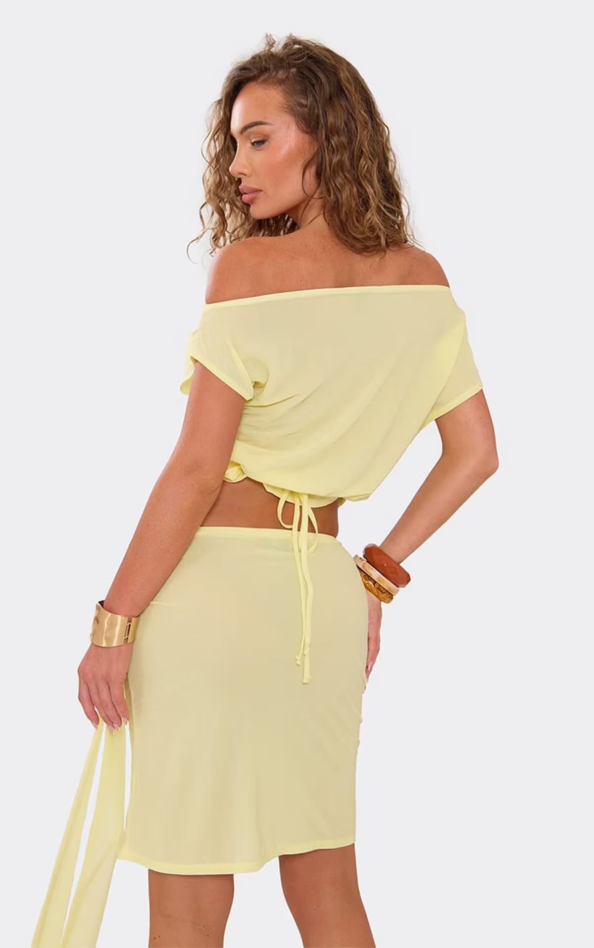 EGO Off The Shoulder Top In Lemon., Women's Size UK 6
