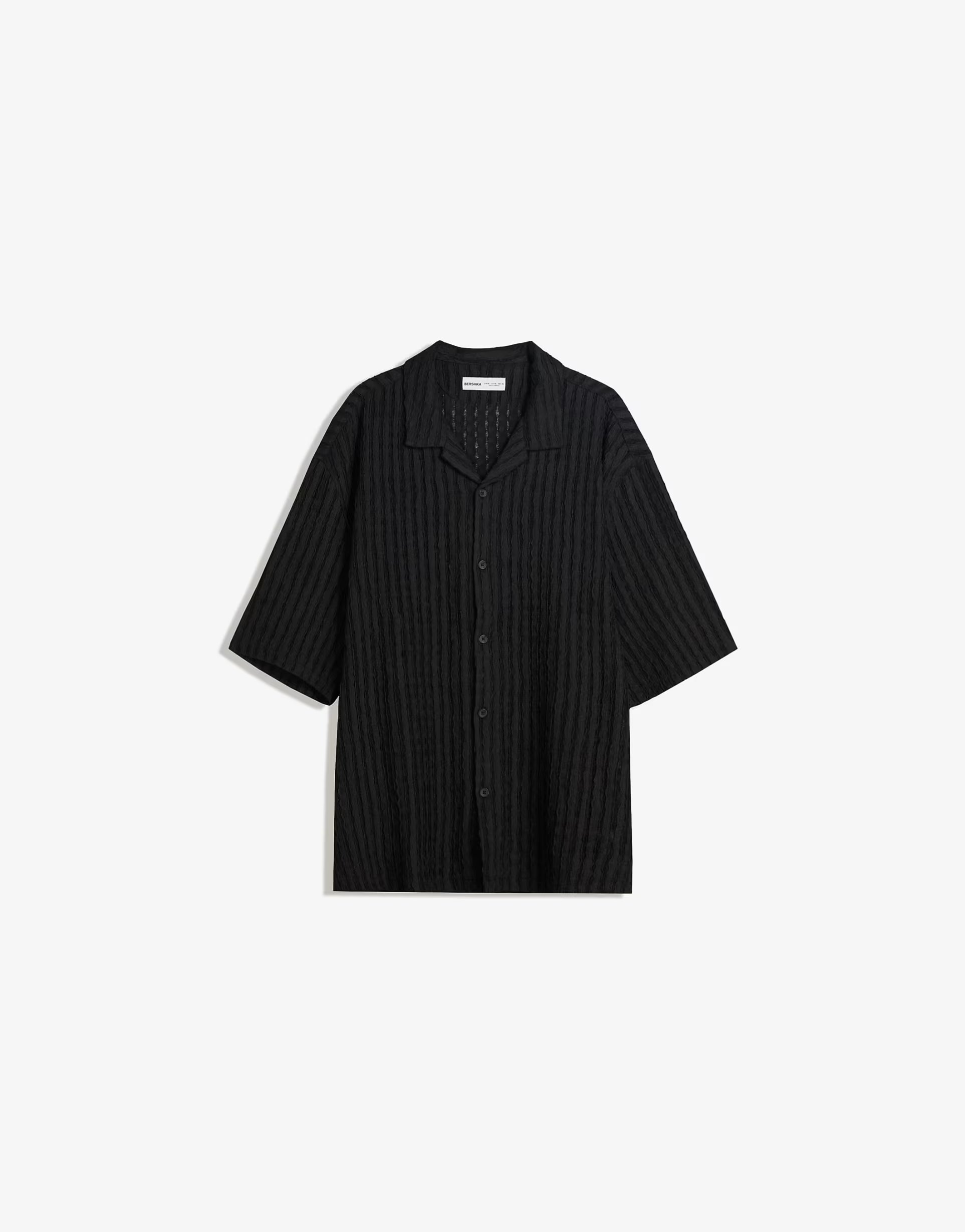 ASOS Bershka Short sleeve rustic shirt in black - 1