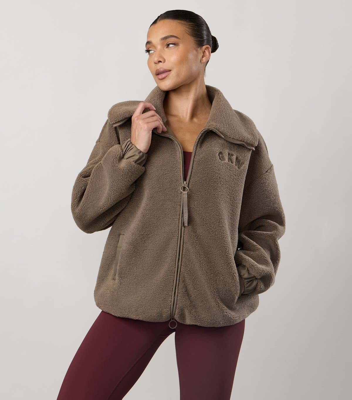 Gym King Women's Light Brown Borg Full Zip Funnel Neck Jumper Gym King New Look