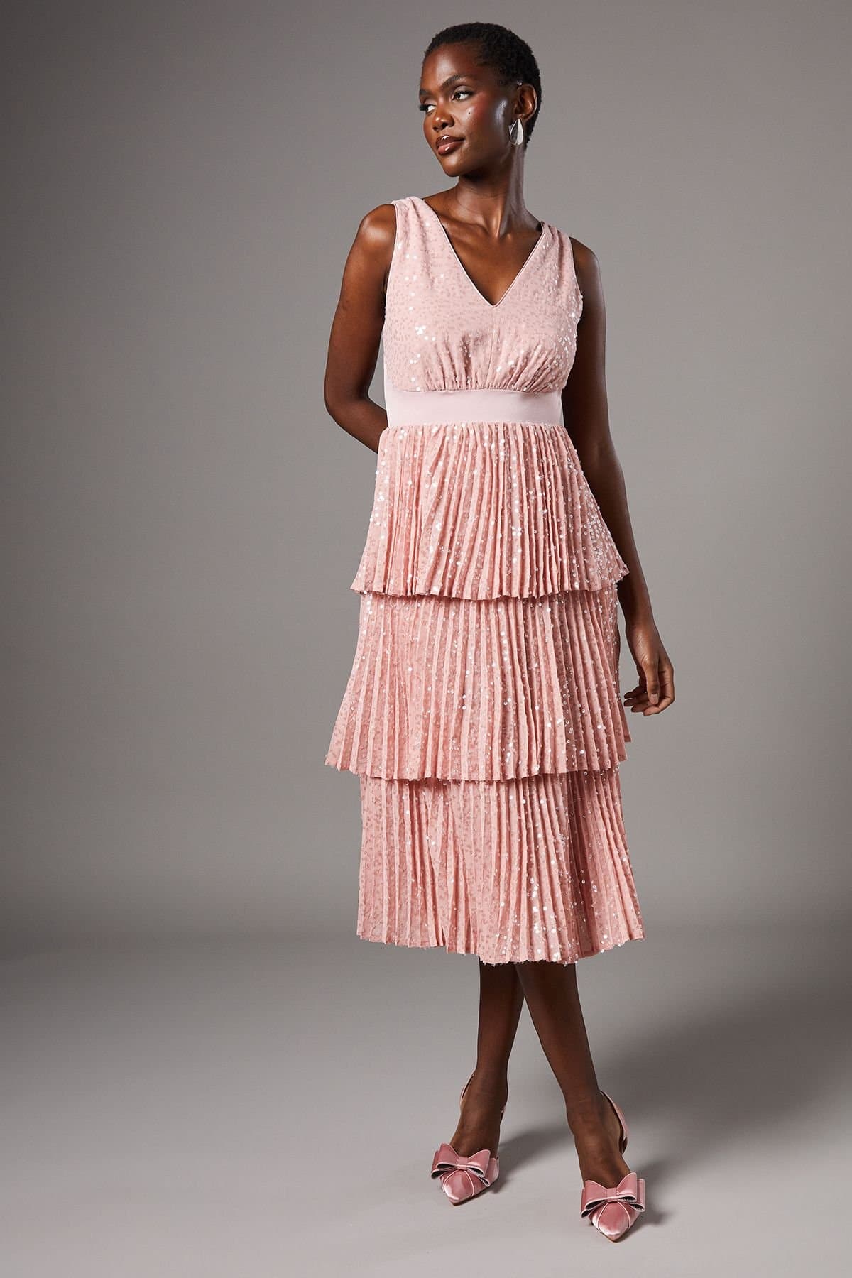 Coast Coast Women's Sequin Tiered Midi Dress in Nude