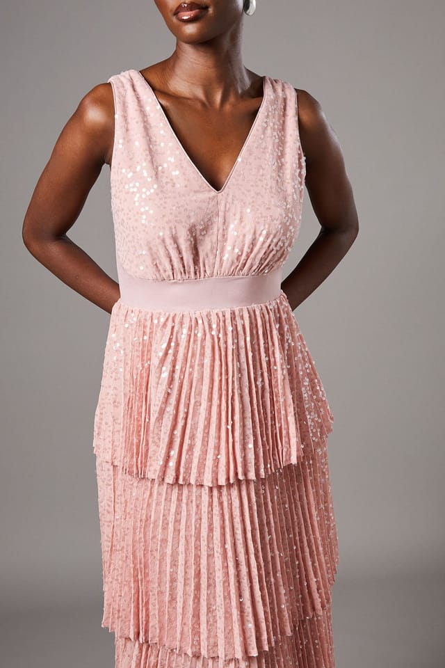 Coast Coast Women's Sequin Tiered Midi Dress in Nude - 2