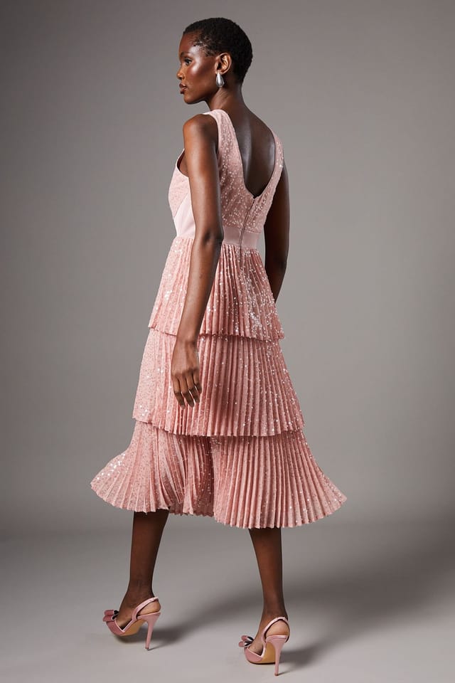 Coast Coast Women's Sequin Tiered Midi Dress in Nude - 3