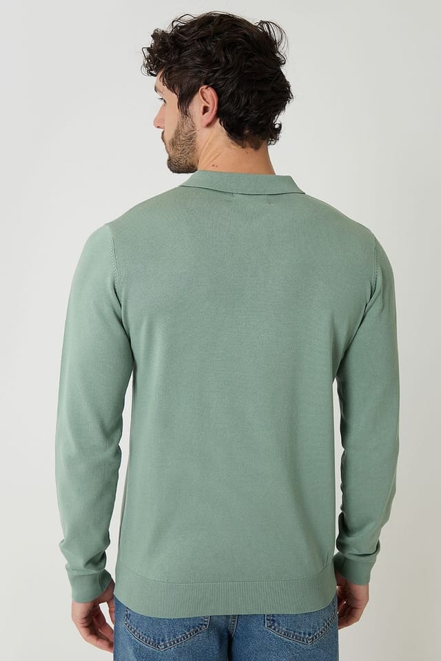 Threadbare Threadbare Men's Knitted Long Sleeve Polo Jumper in Pale Green - 2