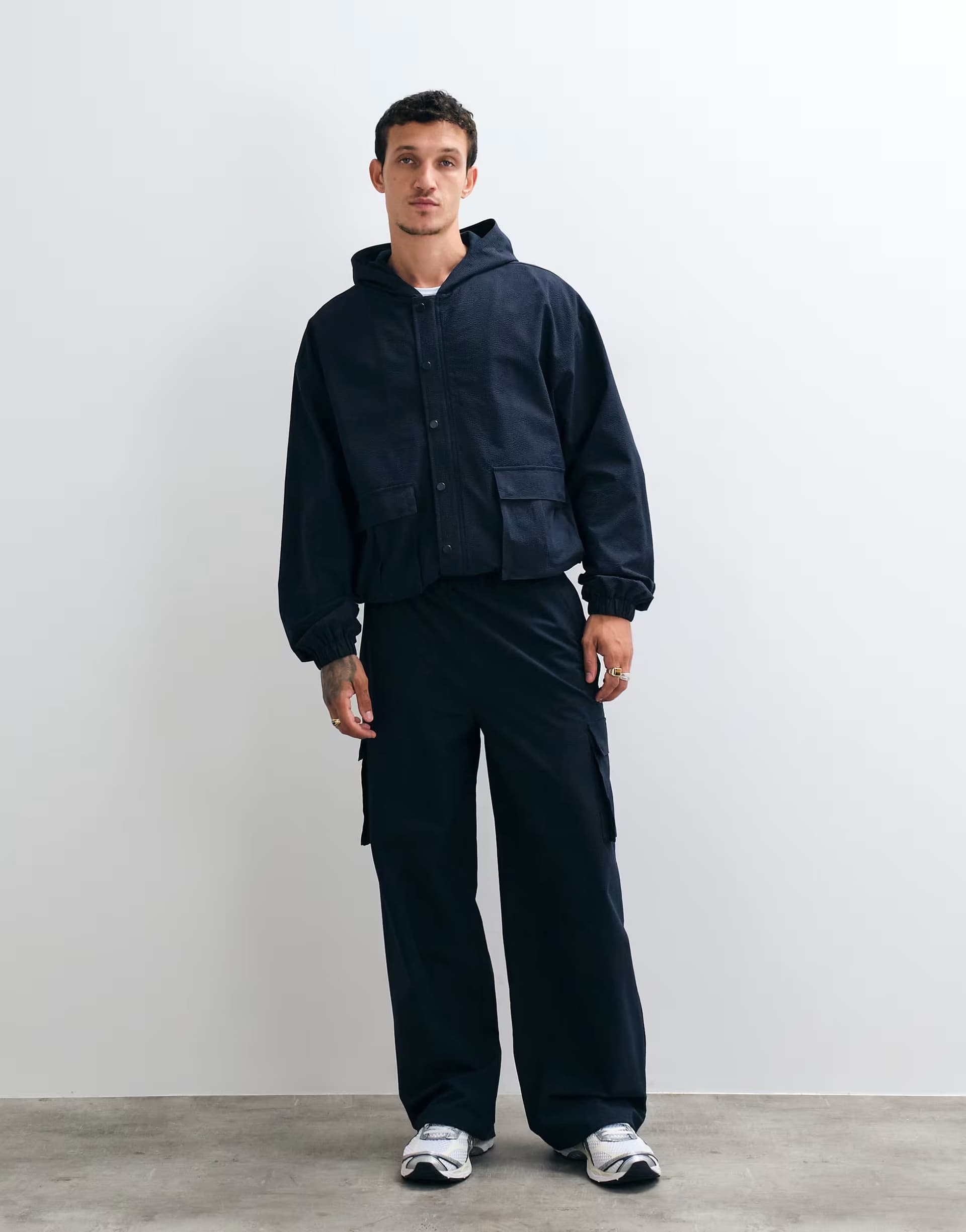 ASOS Cernucci textured nylon utility cargo trousers co-ord in blue