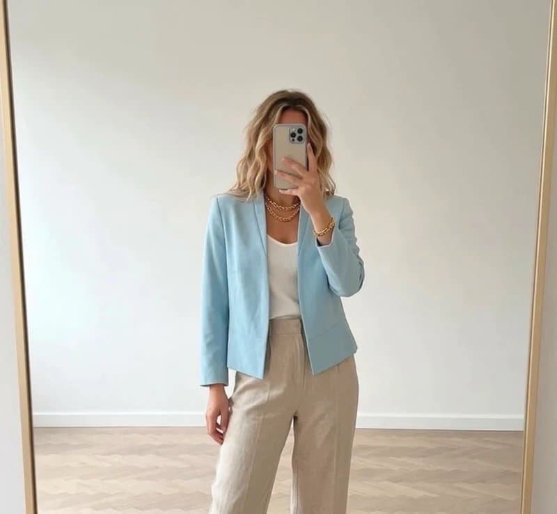 New Look New look light blue crop jacket/blazer  size 10 brand new with tags