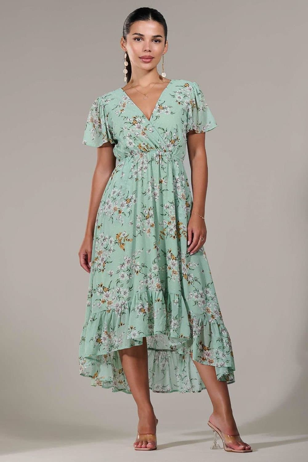 Jolie Moi Jolie Moi Women's Petite High-Low Midaxi Dress in Light Green