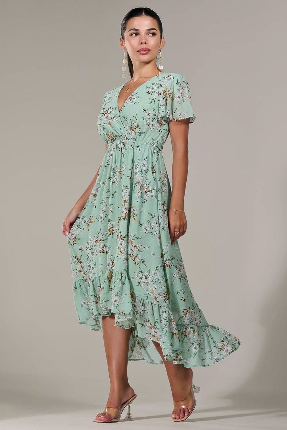 Jolie Moi Jolie Moi Women's Petite High-Low Midaxi Dress in Light Green - 4