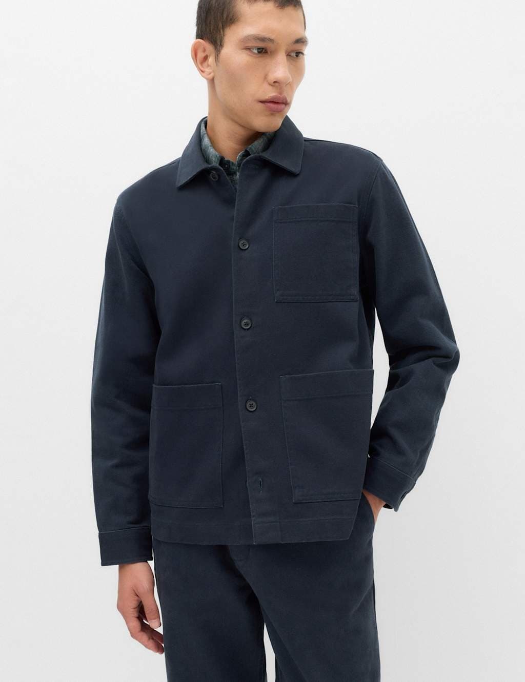 Marks & Spencer M&S Regular Fit Pure Cotton Twill Overshirt Navy