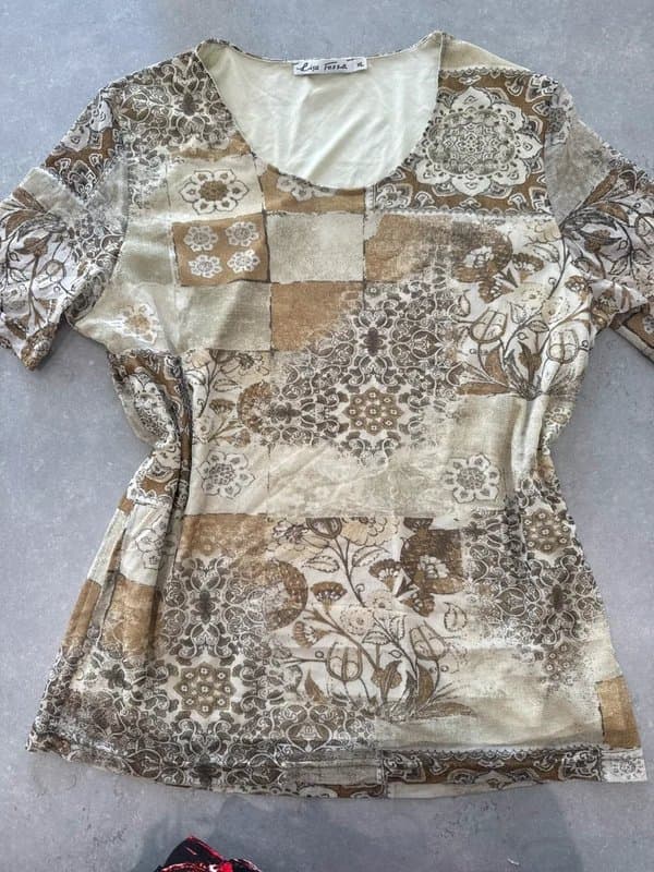 lisa tossa Vintage Patchwork Y2K Grunge Floral Print Mesh T-Shirt XL