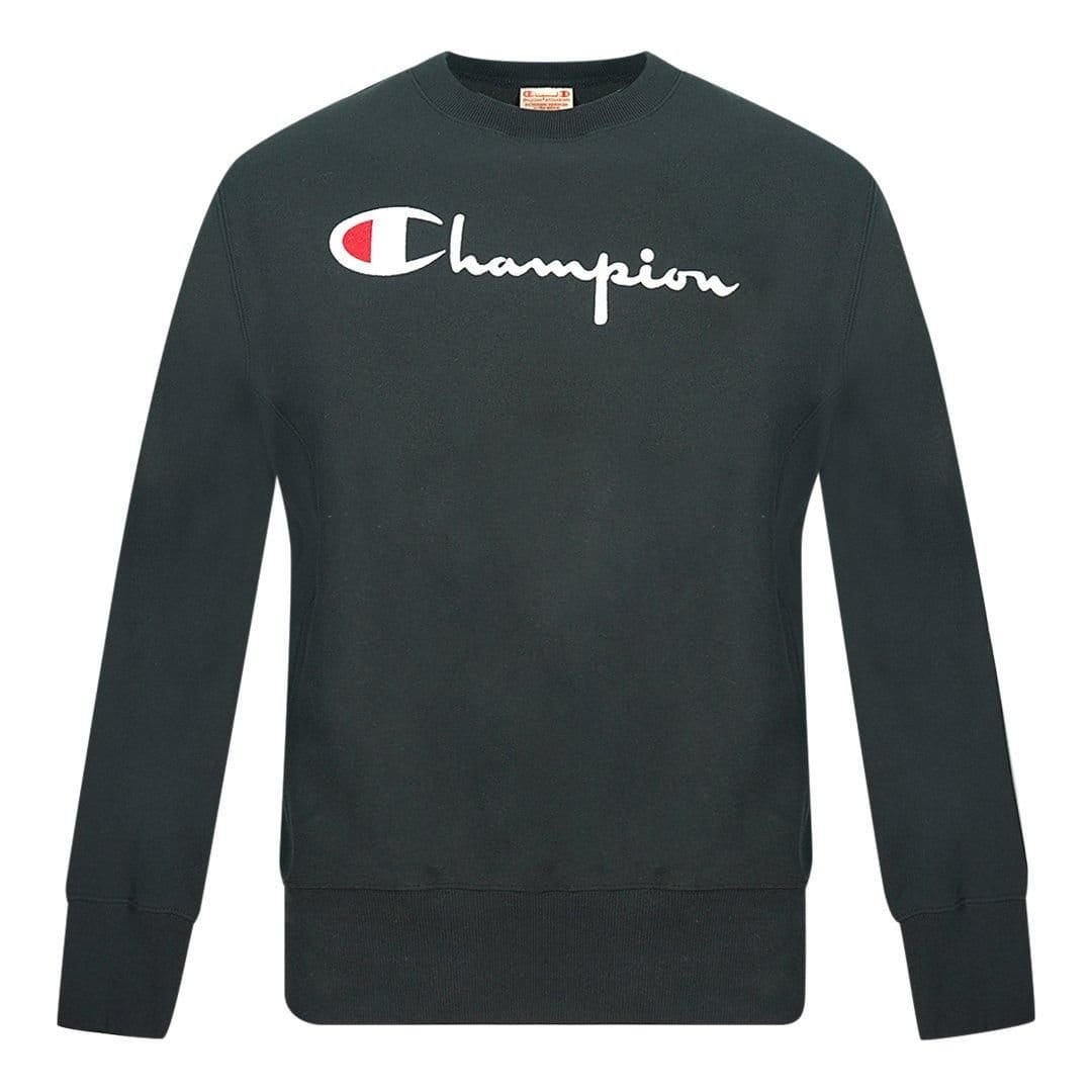 Champion Men's Script Logo Black Sweatshirt