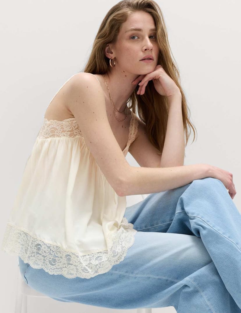 Marks & Spencer M&S Lace Detail Cami Top Soft White - 1