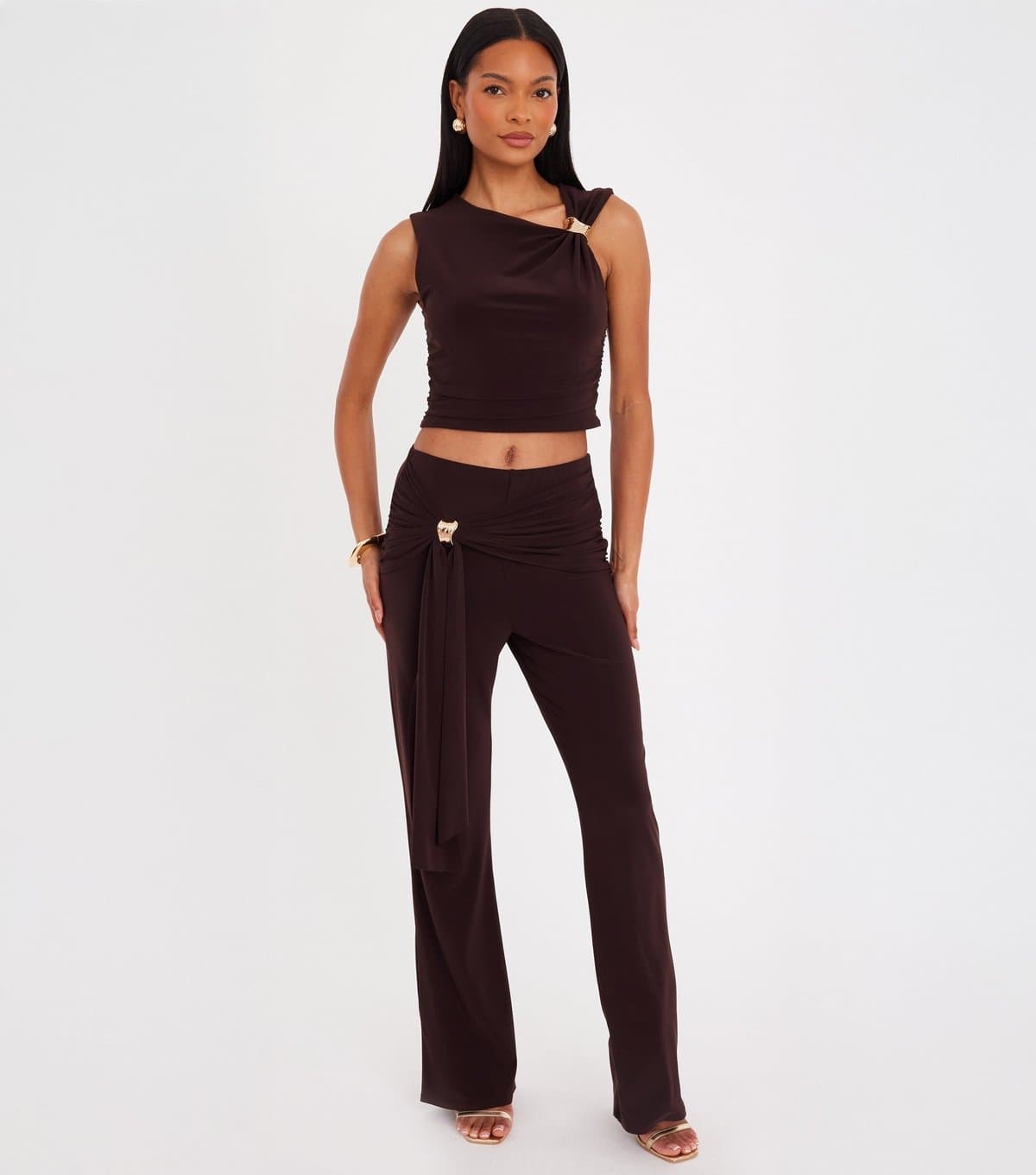Quiz Women's Brown Buckle Detail Trousers Quiz New Look