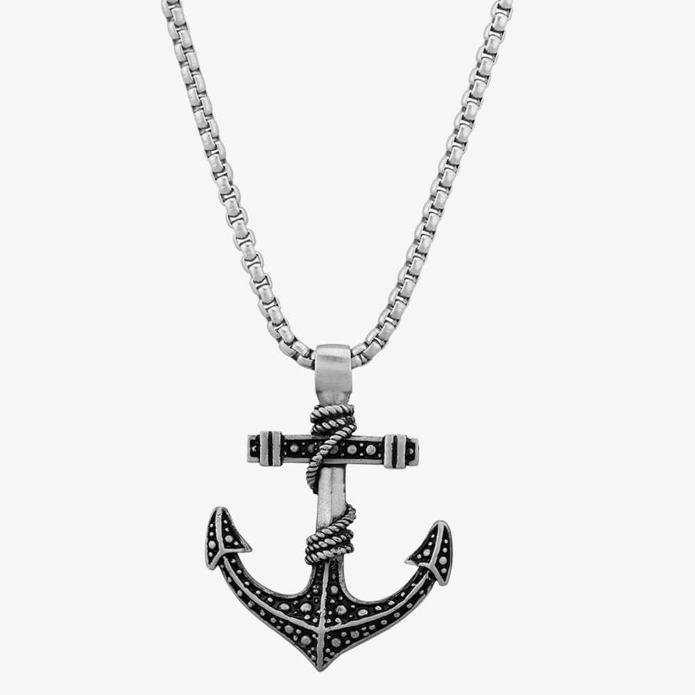 Bourne and Wilde Bourne and Wilde Men's Oxidised Anchor Necklace OSN-1730S-BX in Silver