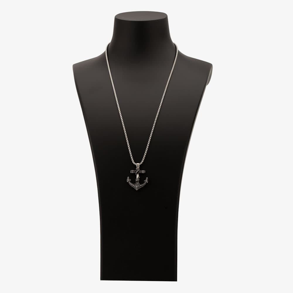 Bourne and Wilde Bourne and Wilde Men's Oxidised Anchor Necklace OSN-1730S-BX in Silver - 2