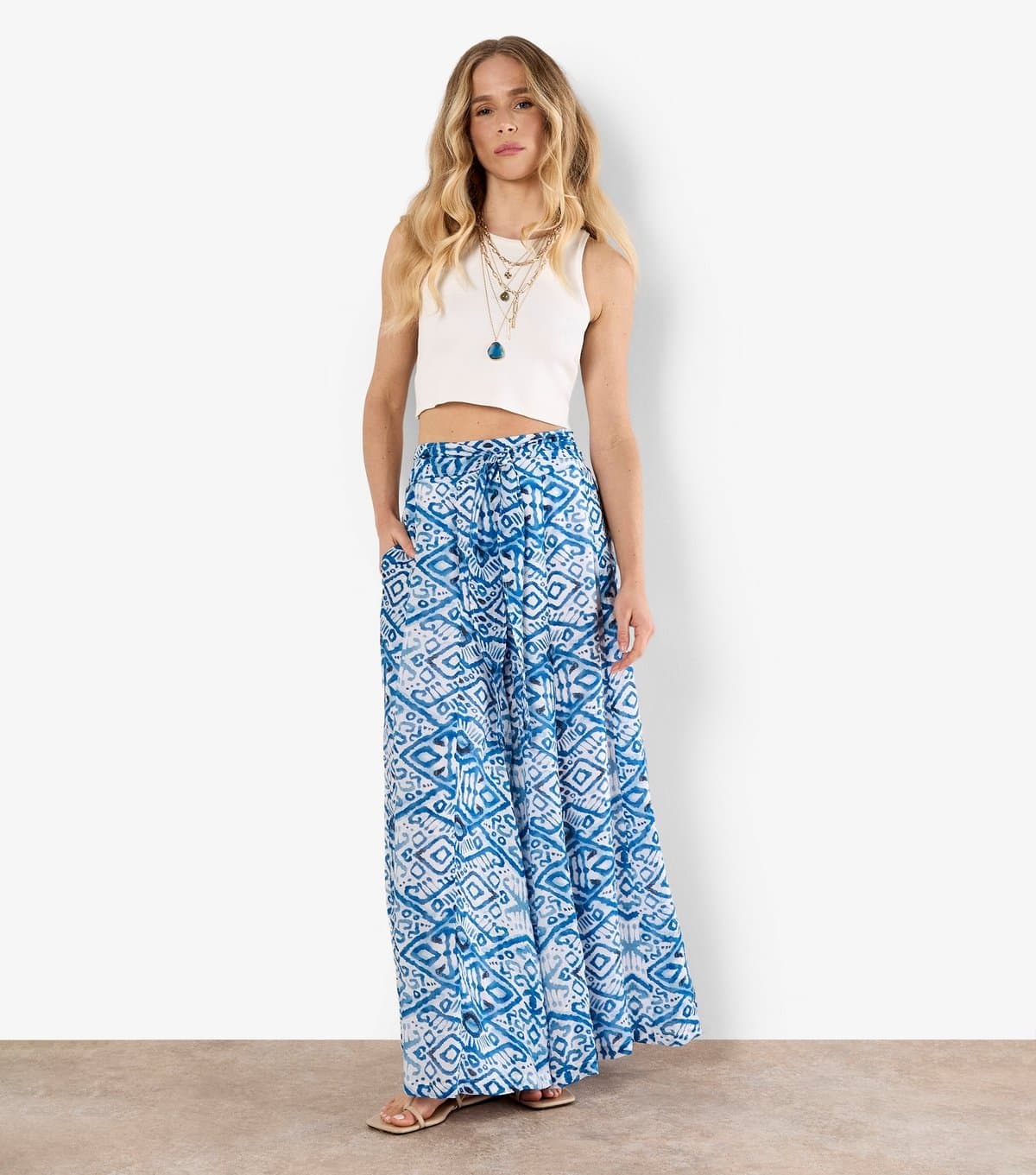 Apricot Women's Blue Ikat Print Palazzo Trousers Apricot New Look