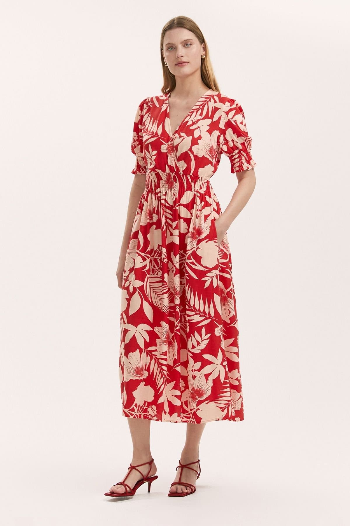 Finery London Finery London Women's Emily Floral Midi Dress in Scarlet