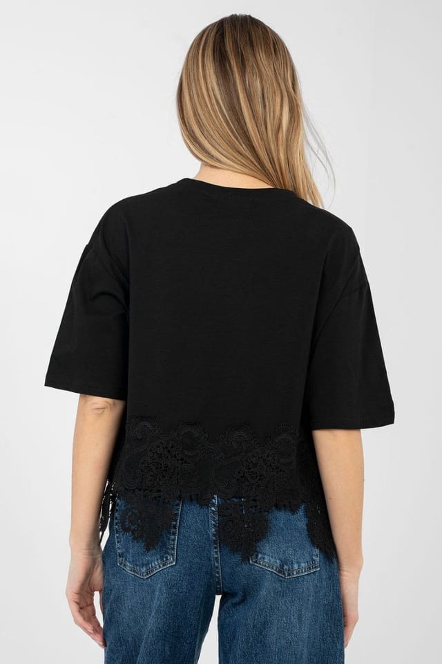 Love Lace Love Lace Women's Cotton Elastane Blouse With Lace & Zirkons in Black - 3