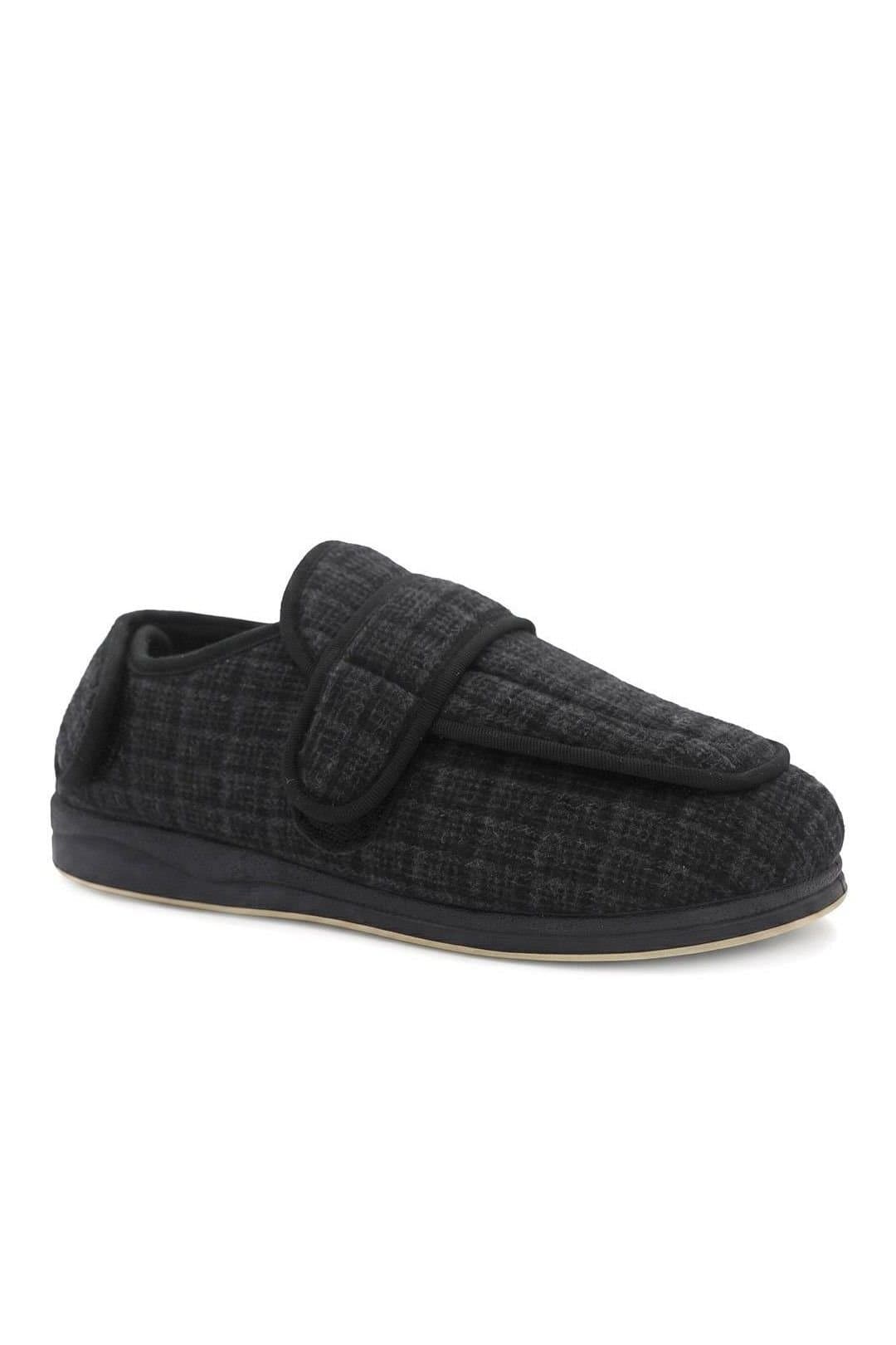 Pavers Pavers Men's Wide Fit Dual Touch Fasten Slippers in Black