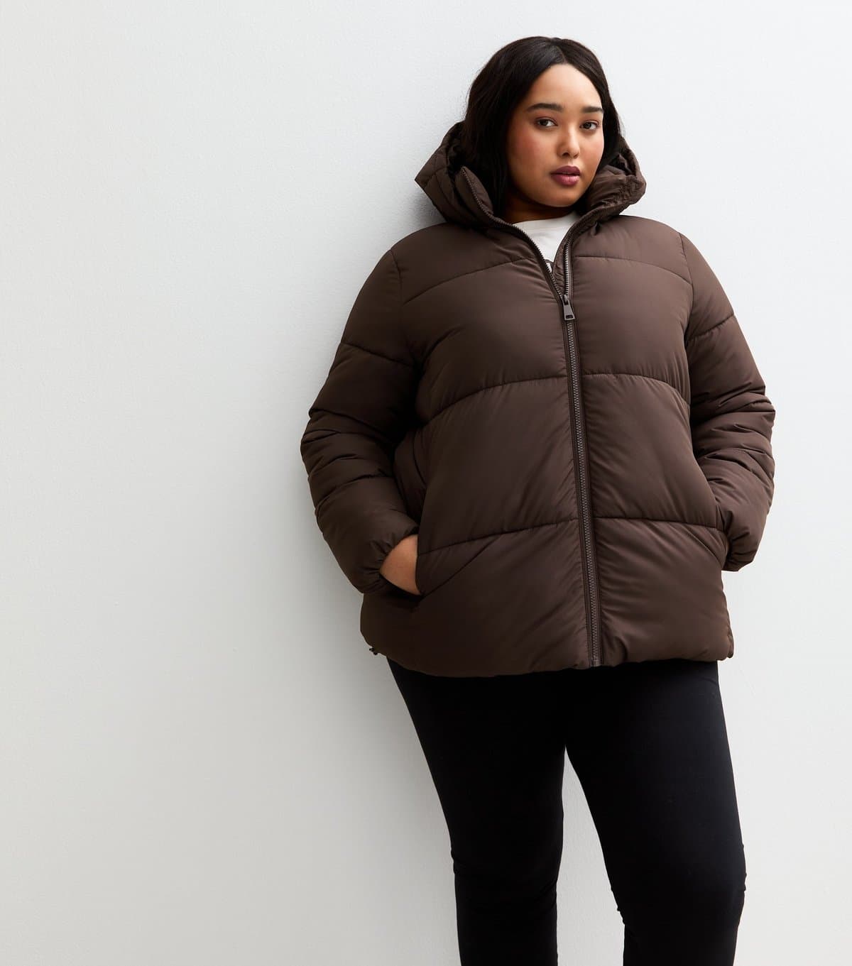 New Look Women's Plus Size Dark Brown Cropped Puffer Jacket Curves New Look