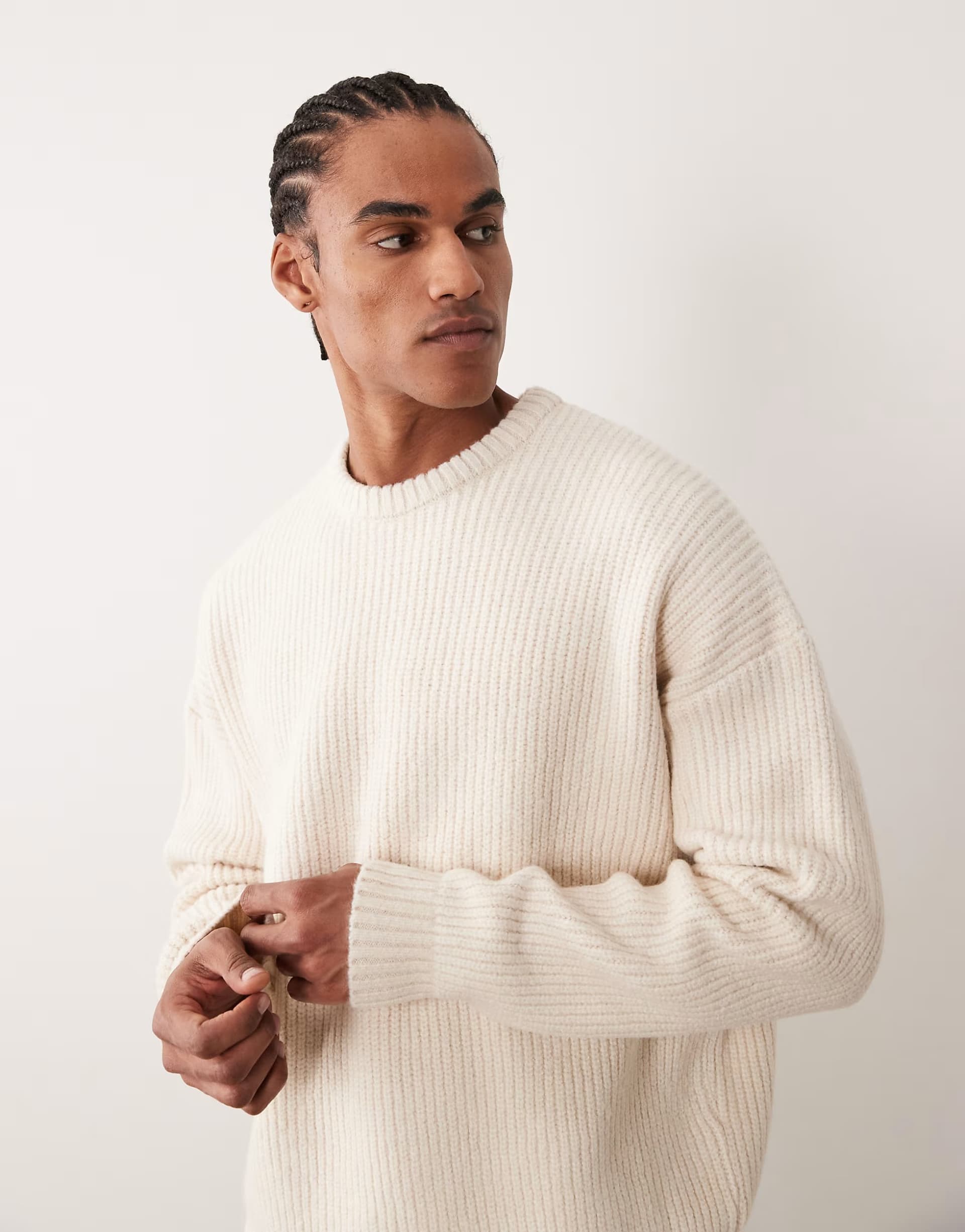 ASOS ASOS DESIGN  super oversized boxy fit knitted fisherman rib jumper in ecru