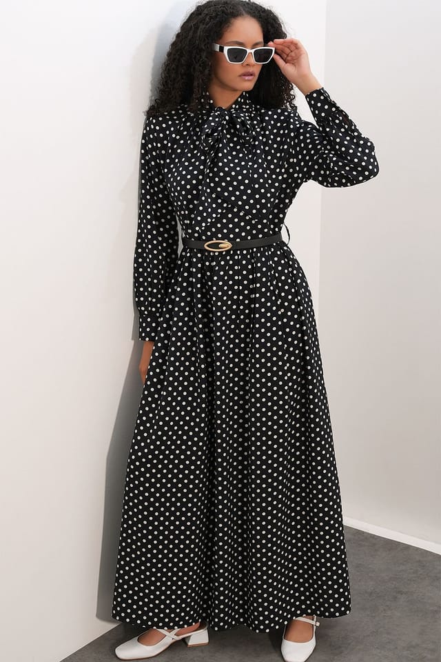 Big Dart Big Dart Women's Polka Dot Maxi Shirt Dress in Black - 3