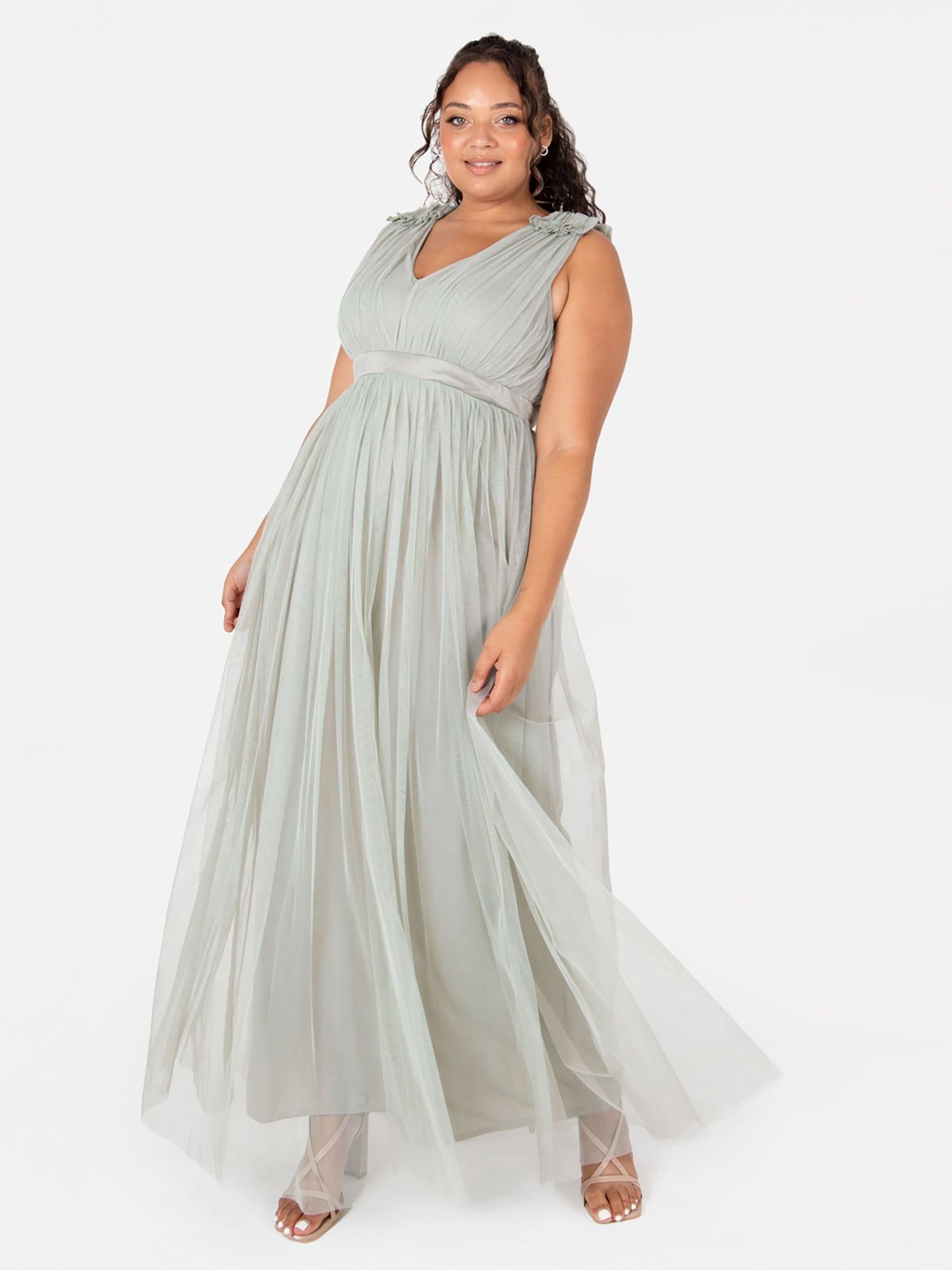 Maya Deluxe Maya Deluxe Women's Ruffle Shoulder Maxi Dress in Mint - 3
