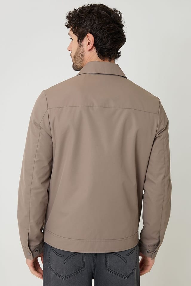 Threadbare Threadbare Men's Showerproof Lightweight Zip Up Jacket in Taupe - 2