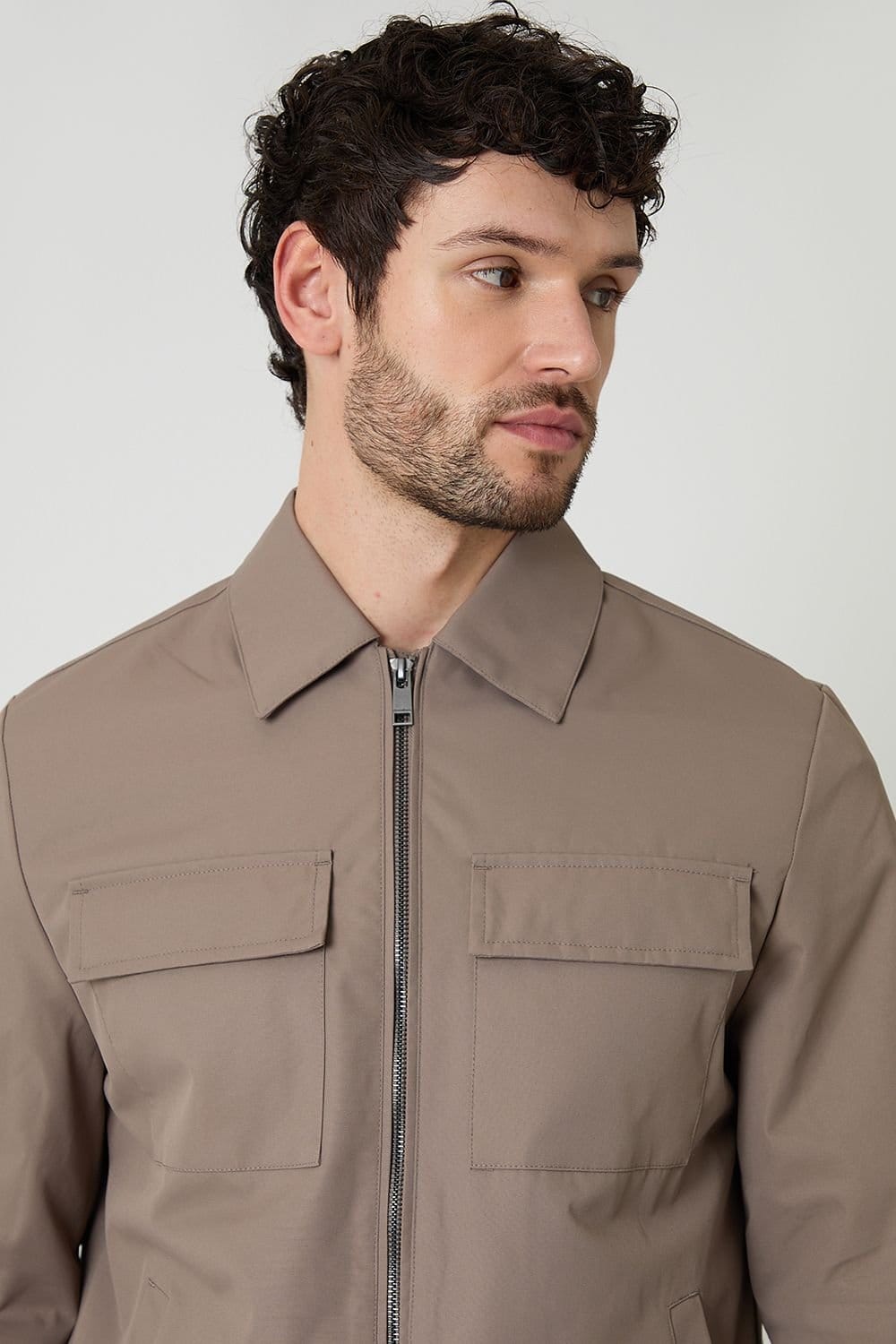 Threadbare Threadbare Men's Showerproof Lightweight Zip Up Jacket in Taupe - 4