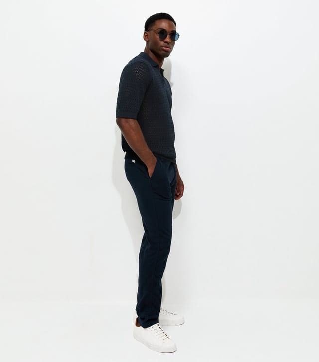 Only and Sons Men's Navy Regular Open Knit Polo Shirt Only and Sons New Look - 3