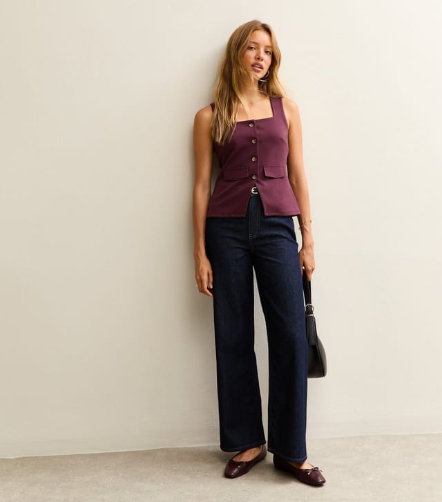 New Look Women's Purple Square Neck Button Through Sleeveless Top New Look - 2