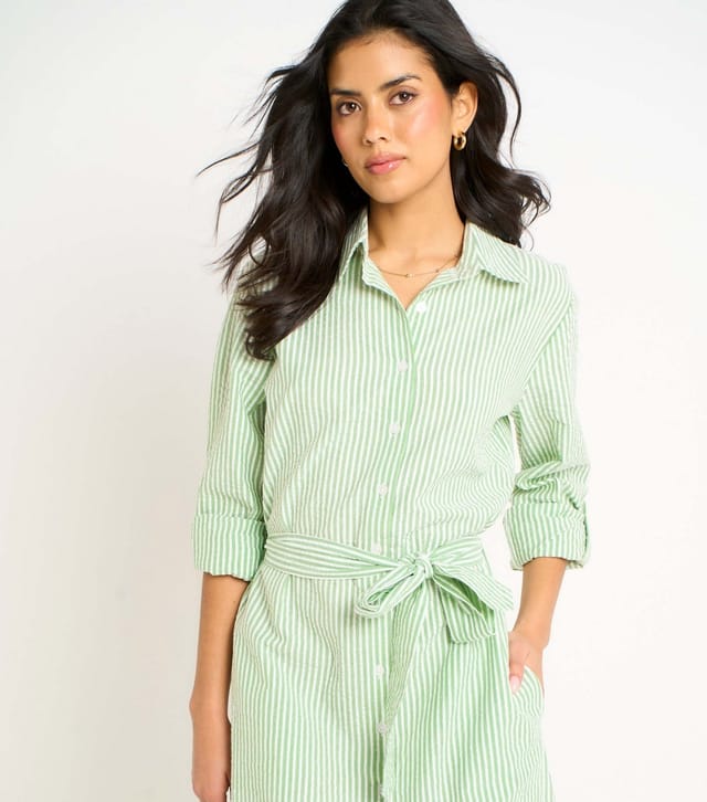 Gini London Women's Green Striped Long Sleeved Midi Shirt Dress Gini London New Look - 2