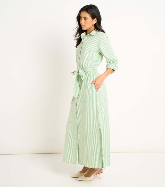 Gini London Women's Green Striped Long Sleeved Midi Shirt Dress Gini London New Look - 3