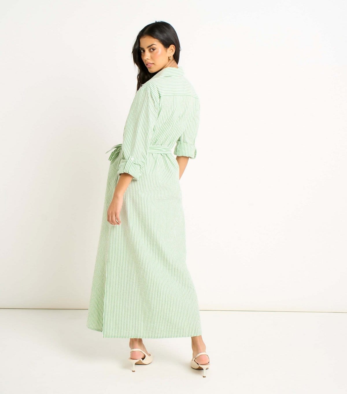 Gini London Women's Green Striped Long Sleeved Midi Shirt Dress Gini London New Look - 4