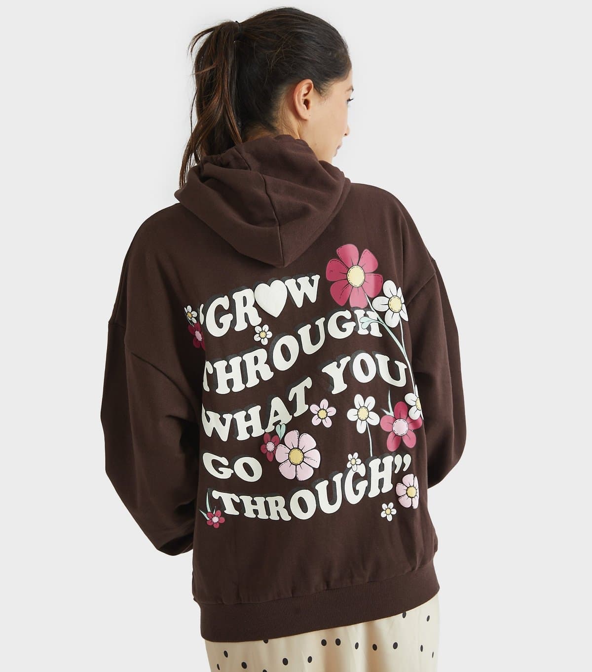 Skinnydip Women's Light Brown Floral Slogan Hoodie Skinnydip New Look