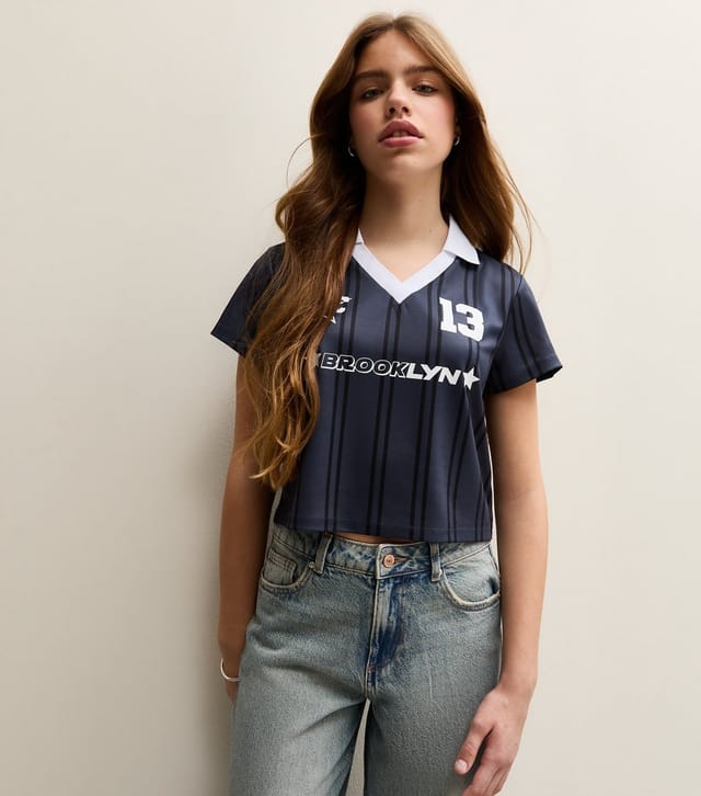 New Look Girls' Navy Brooklyn Football Logo Top New Look - 2