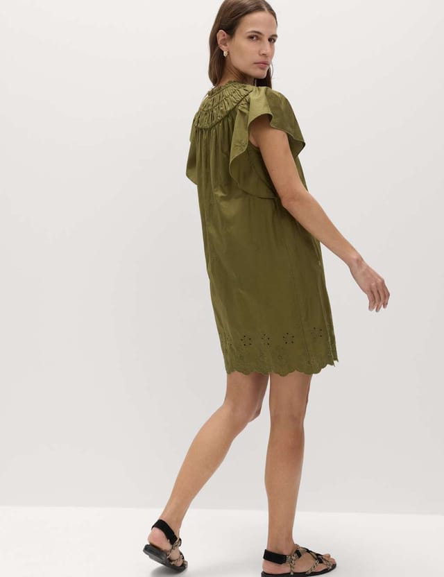 Marks & Spencer M&S Pure Cotton Embroidered Mini Smock Dress Dark Green - 3
