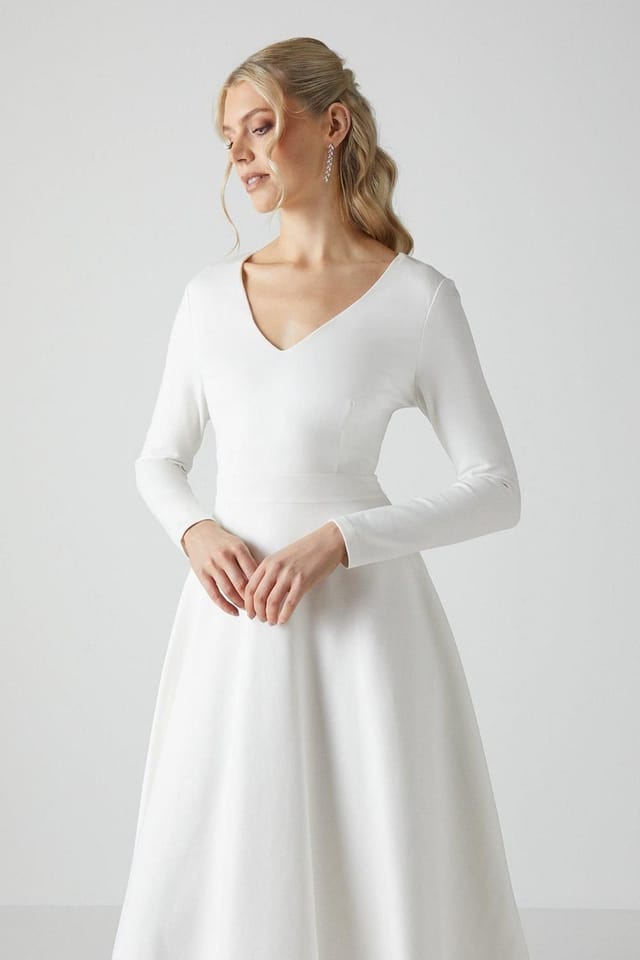 Coast Coast Women's V Neck Full Skirt Midi Wedding Dress in Ivory - 2