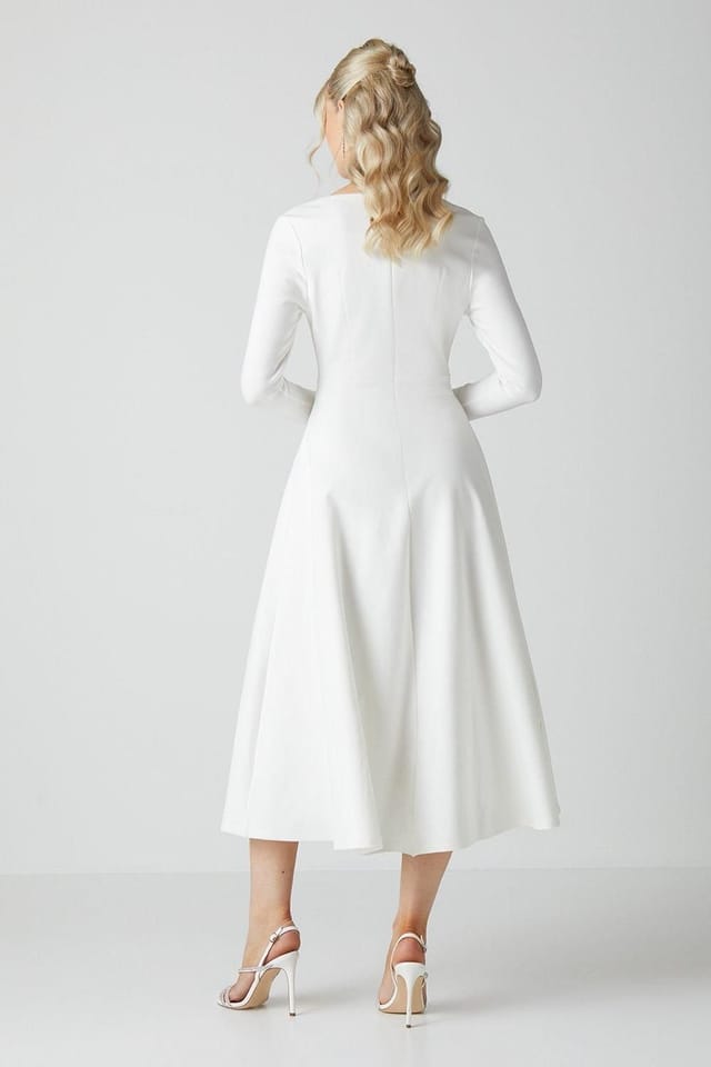 Coast Coast Women's V Neck Full Skirt Midi Wedding Dress in Ivory - 3