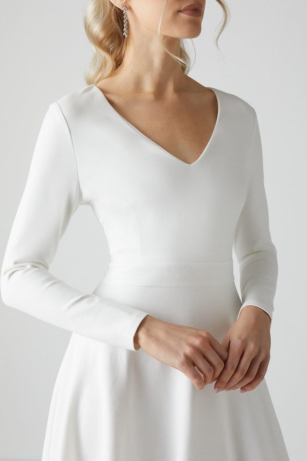 Coast Coast Women's V Neck Full Skirt Midi Wedding Dress in Ivory - 4