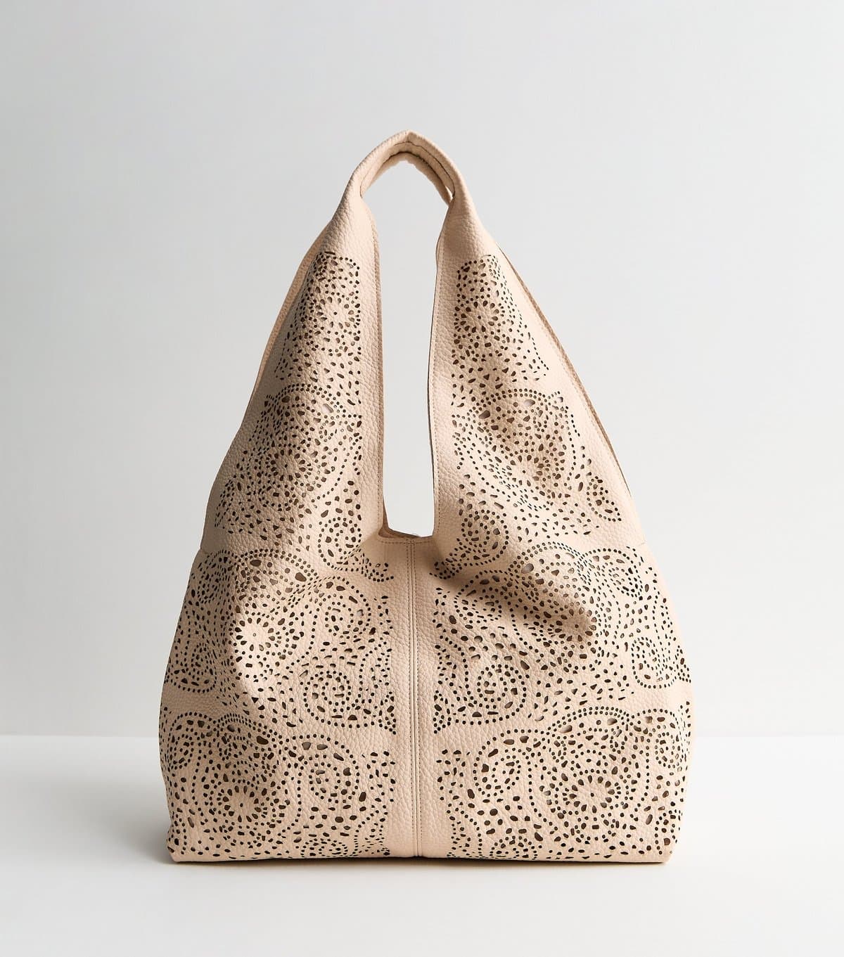 New Look Cream Faux Leather Slouchy Laser Cut Shoulder Bag New Look