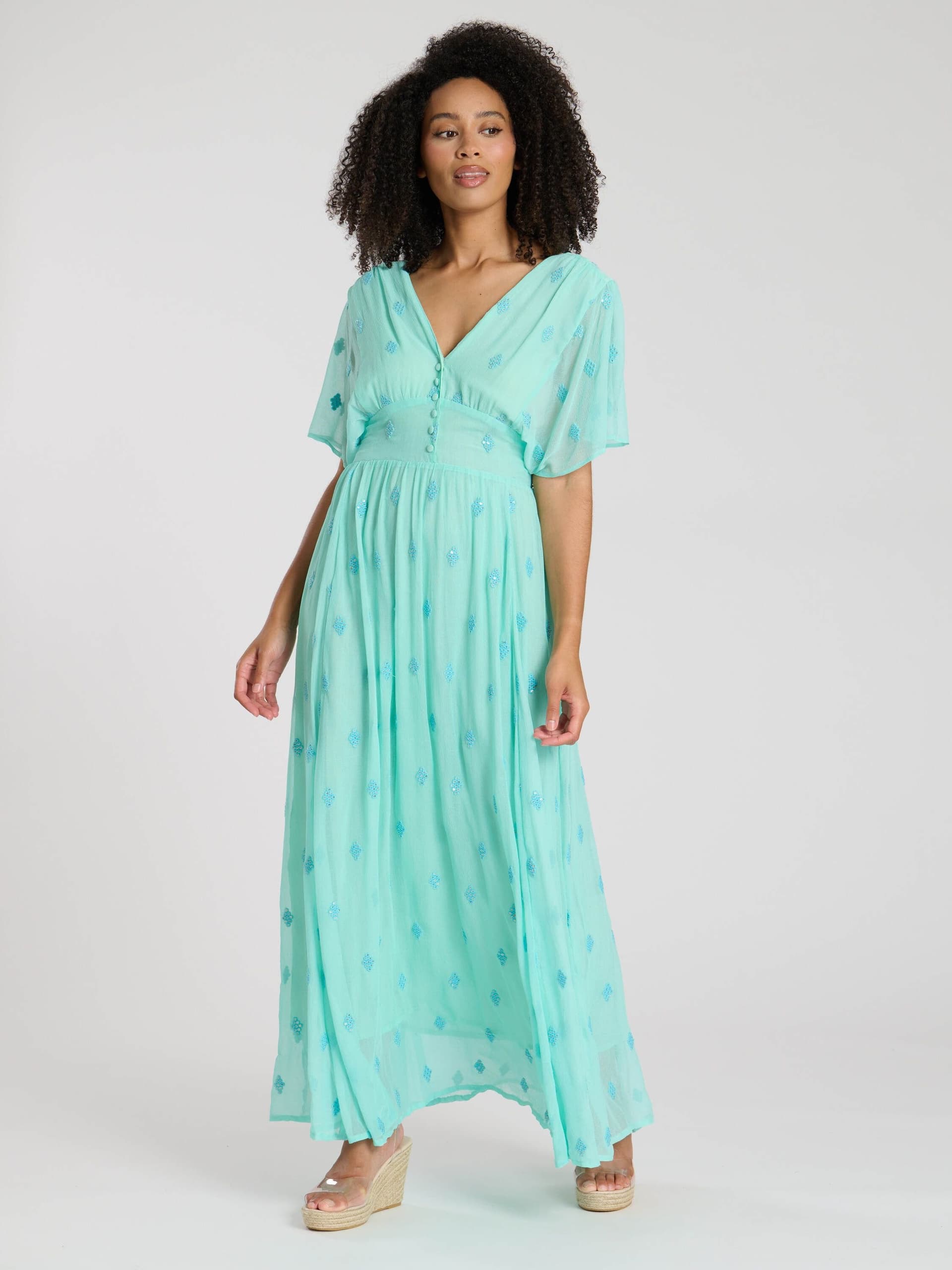 South Beach South Beach Women's Sequin Detail Button Detail Maxi Dress in Mint