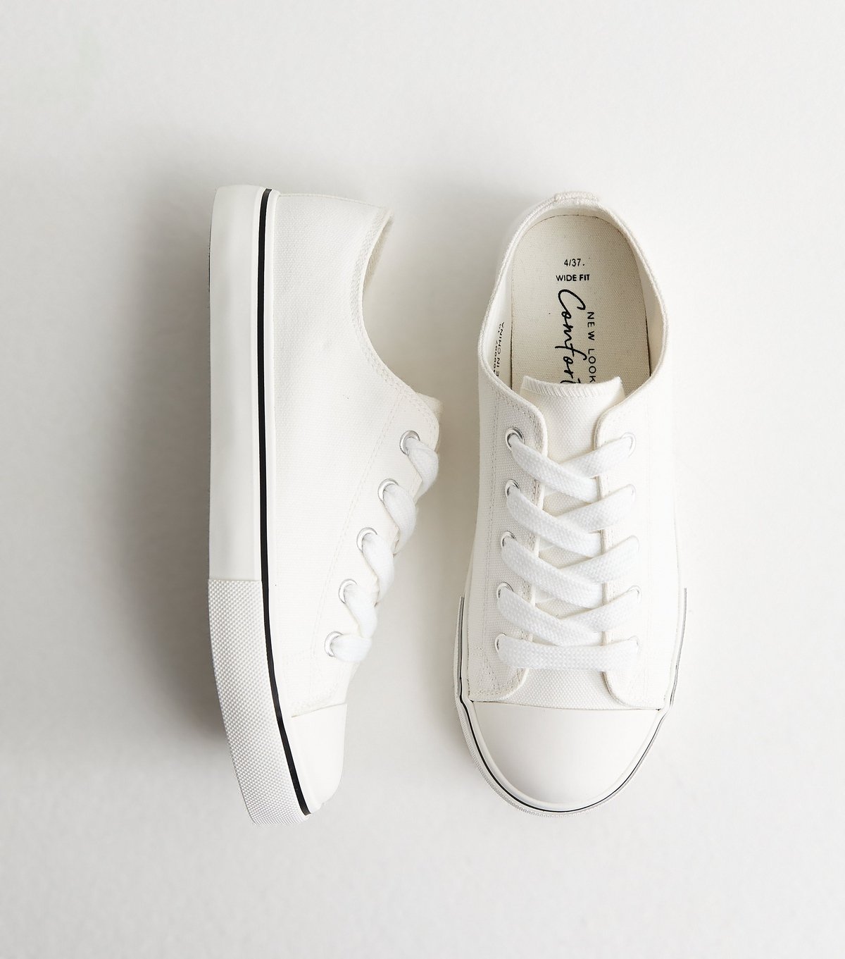 New Look Women's Wide Fit White Canvas Lace Up Trainers Vegan New Look - 1