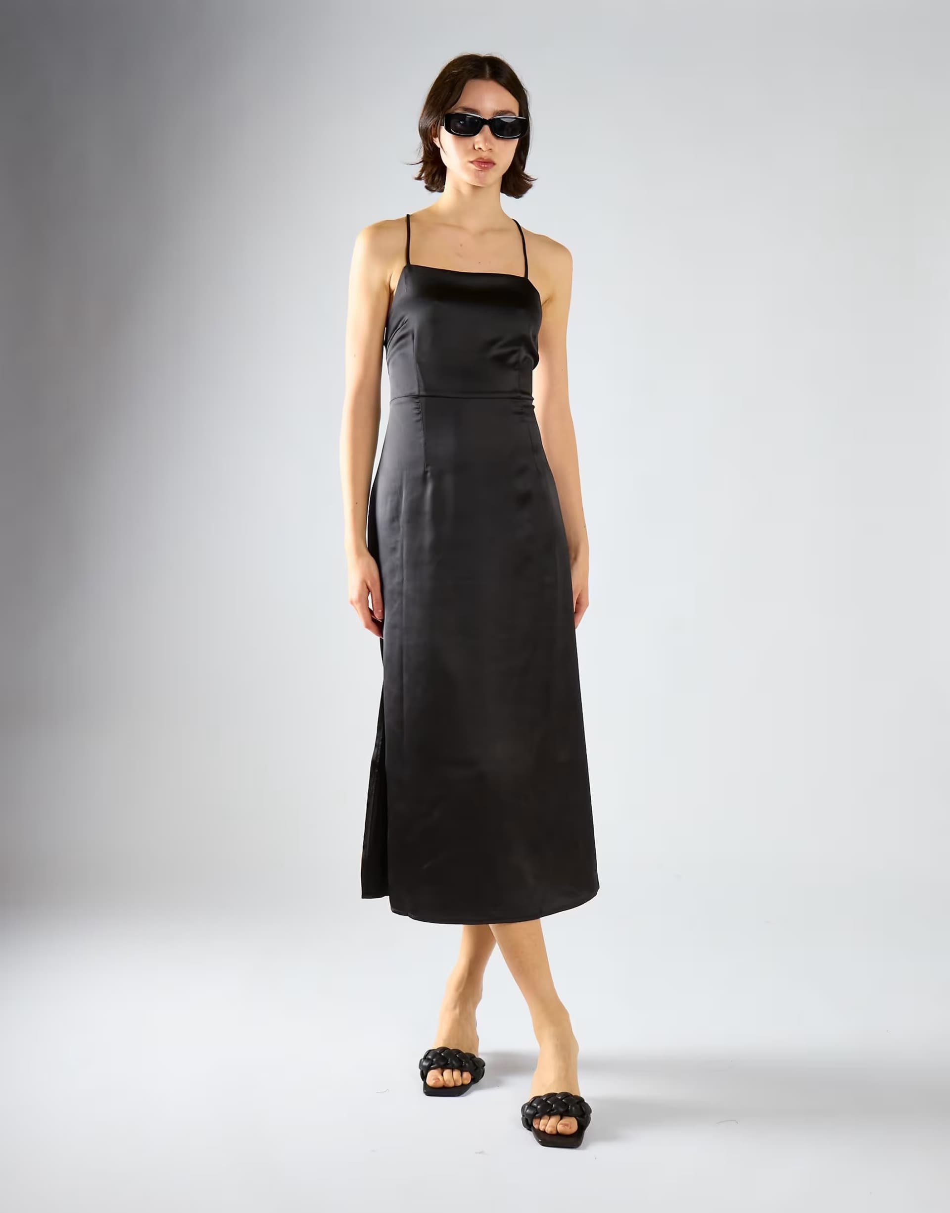 ASOS Narrated Square-neck maxi-dress in black sateen