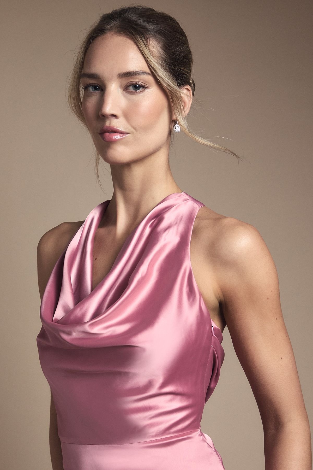 Oasis Oasis Women's Satin Cowl Neck Maxi Bridesmaid Dress in Dusty Rose - 4