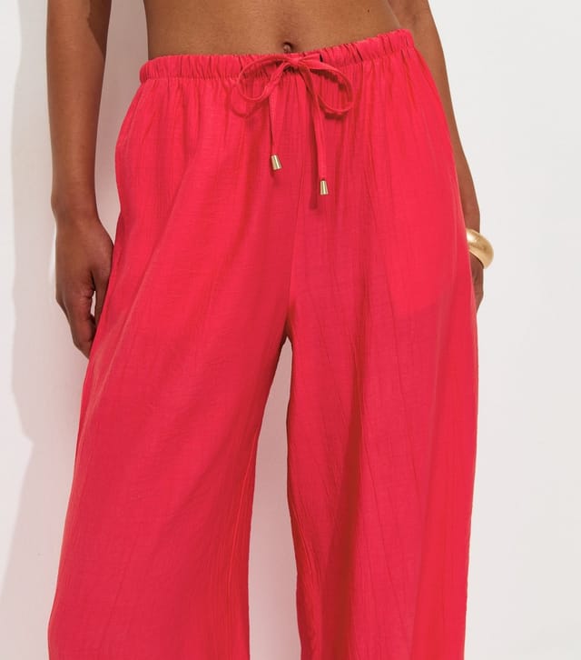New Look Women's Bright Red Crinkle Wide Leg Trousers New Look - 2