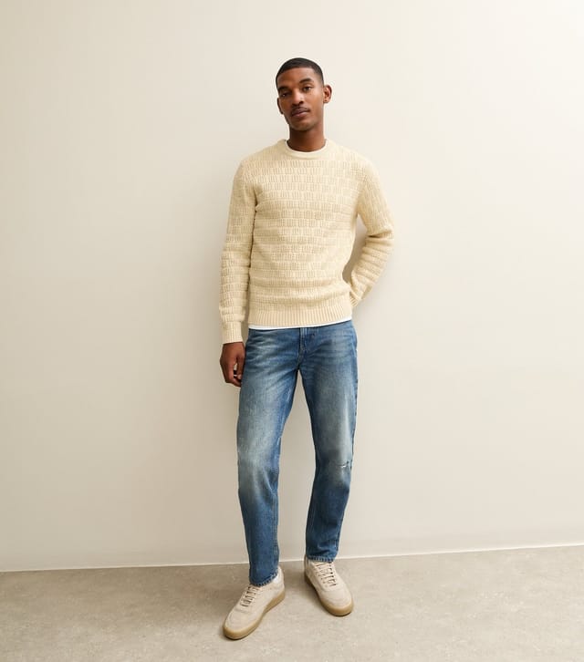 New Look Men's Cream Regular Textured Crew Neck Jumper New Look - 2