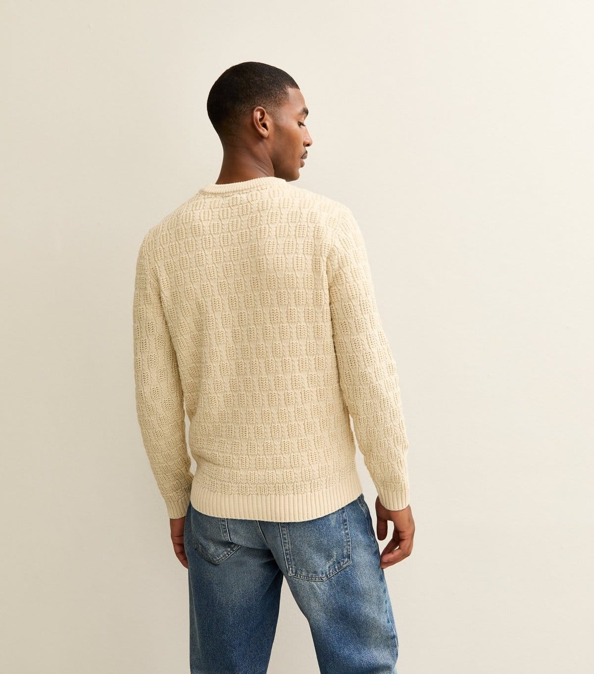 New Look Men's Cream Regular Textured Crew Neck Jumper New Look - 4