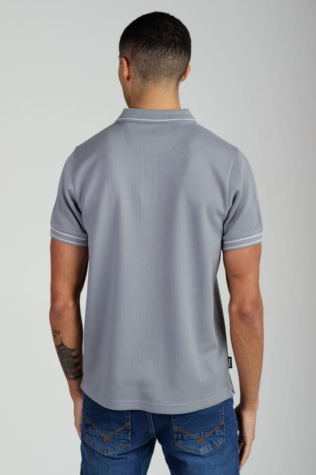 Firetrap Firetrap Men's Regular Fit Textured Zip Up Polo Shirt in Dark Grey - 2